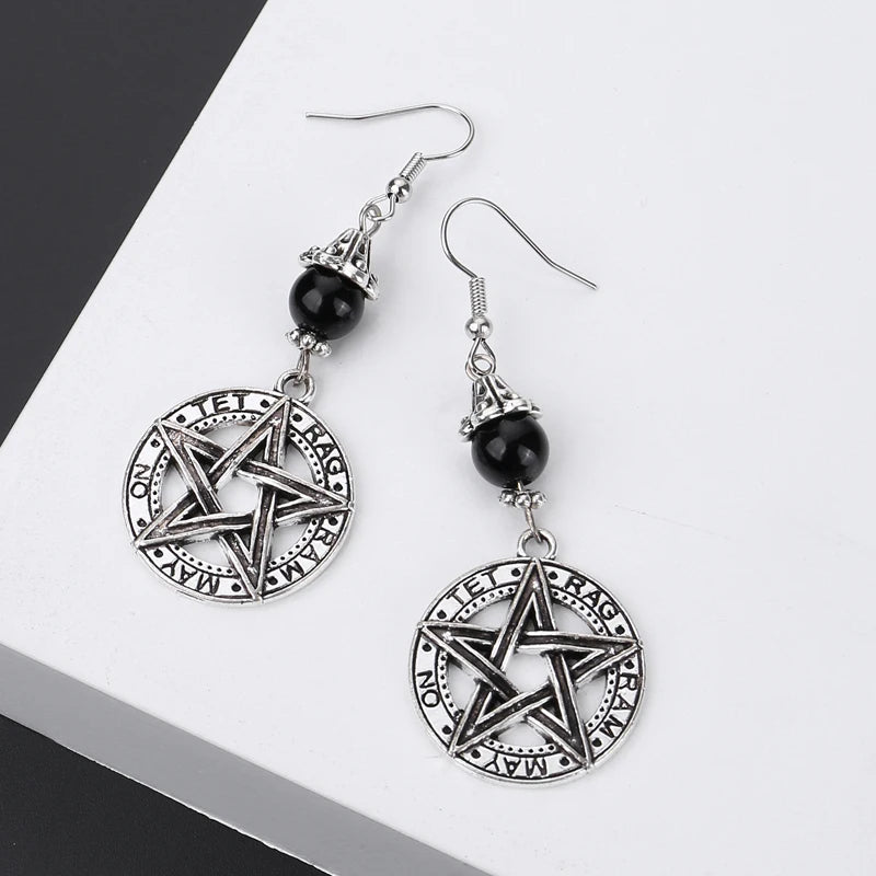 Gothic Dark Style Moon Sun Pentagram Earring Occult Crescent Wicca