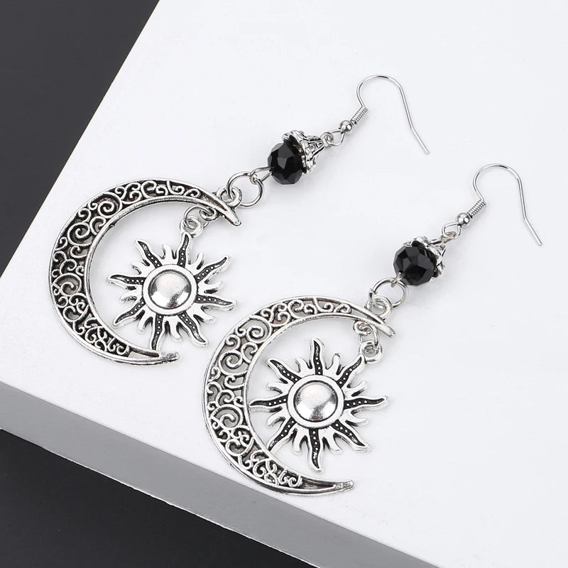 Gothic Dark Style Moon Sun Pentagram Earring Occult Crescent Wicca