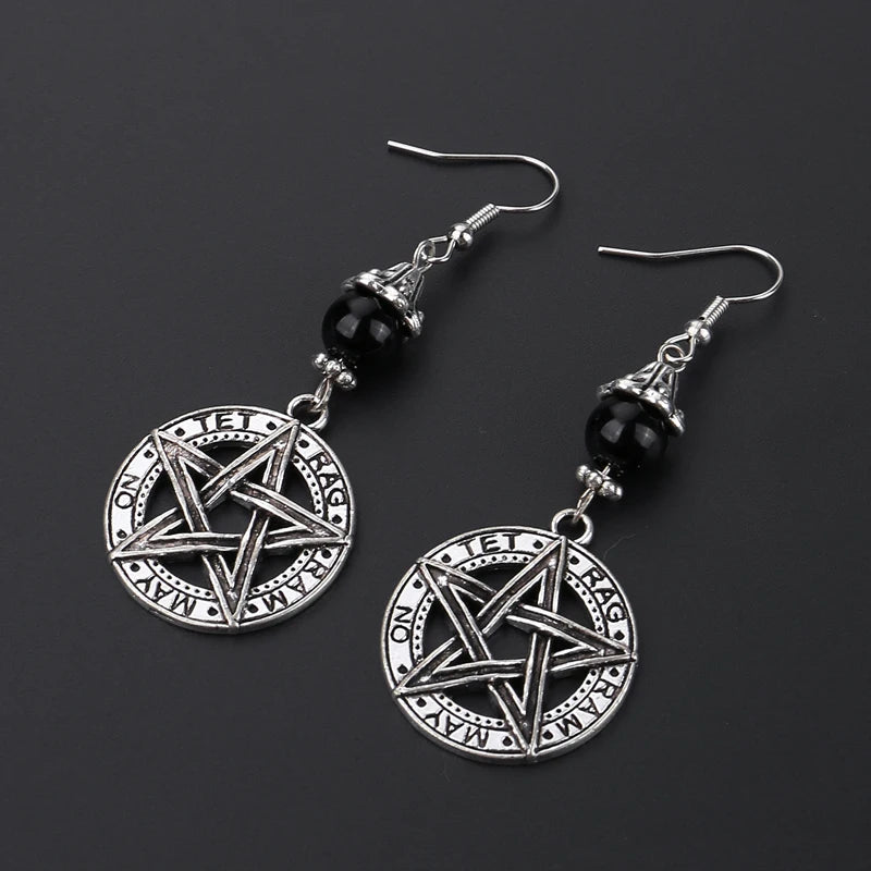 Gothic Dark Style Moon Sun Pentagram Earring Occult Crescent Wicca