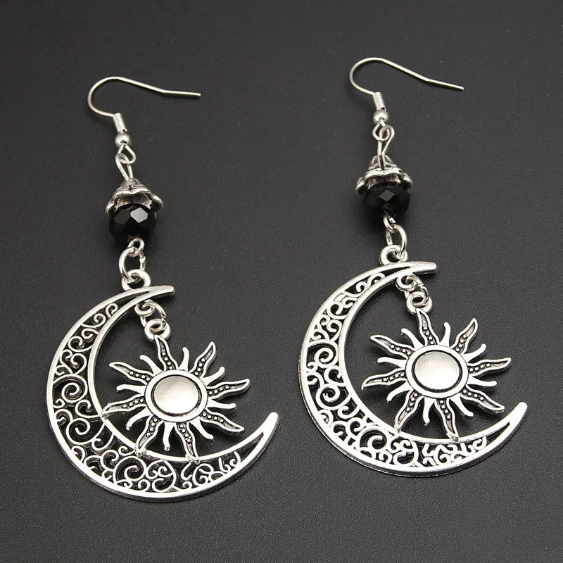 Gothic Dark Style Moon Sun Pentagram Earring Occult Crescent Wicca