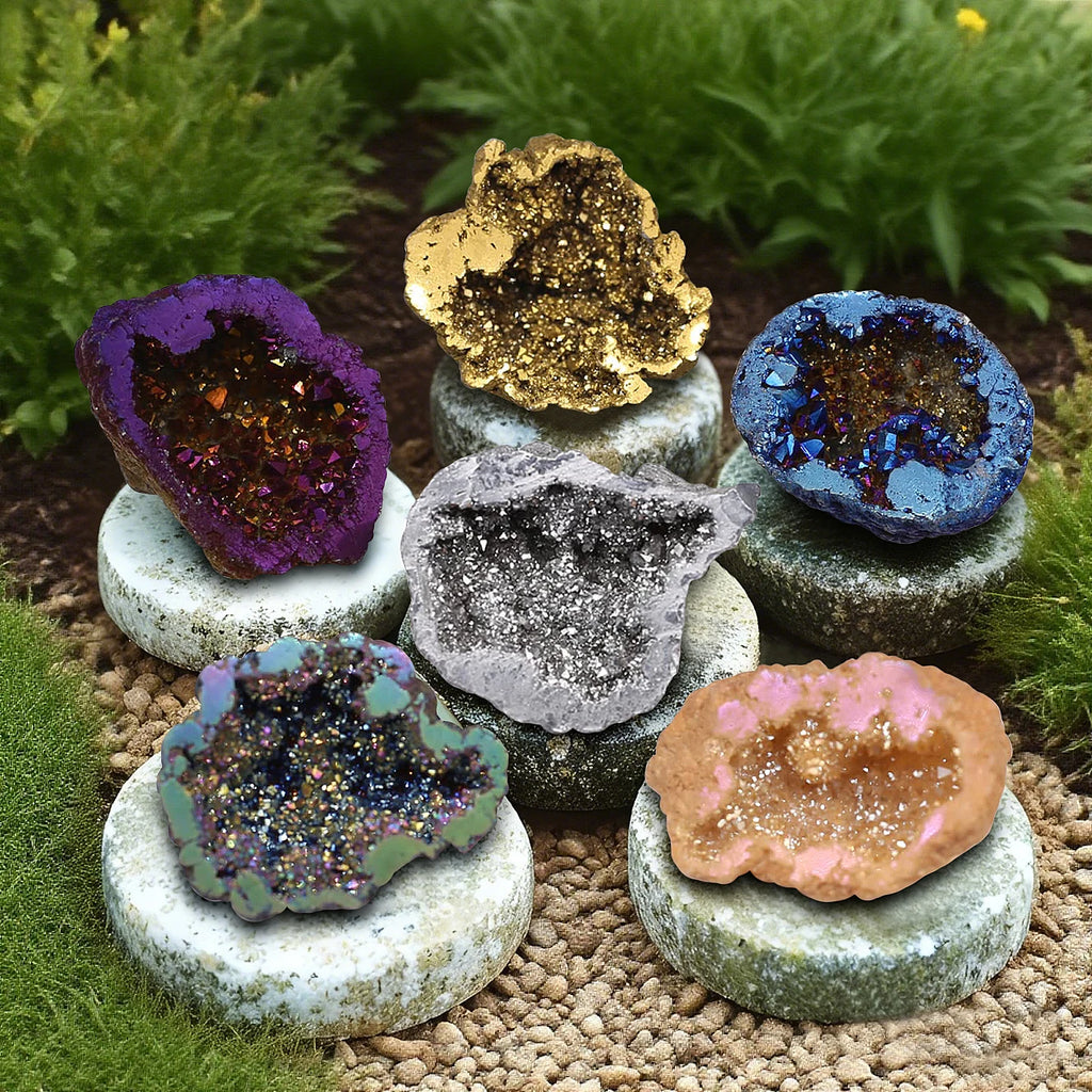 8PCS/Box Titanium Coated Natural Crystal Cluster Electroplated Agate