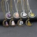 Moon Goddess Natural Stone Pendant Silver Necklace Witch Wicca Magic